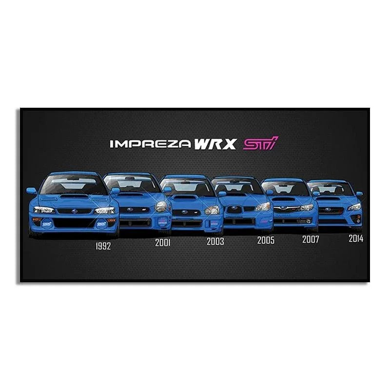 Subaru WRX STI generations canvas printed poster